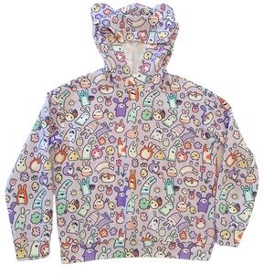 Girls Multicolor Cartoon Allover Print 3D Ear Design Hoodie 11-12Y